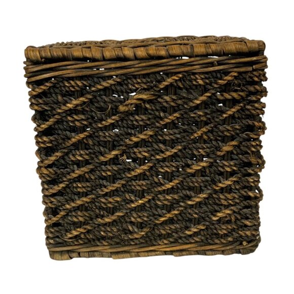 Woven Wicker Tissue Box Cover Holder Brown Square Vertical Bathroom Decor - Picture 2 of 7